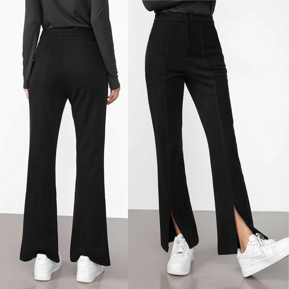 NWT J.ING Size M Ebrill Split Leg Straight Leg Pants Black High Rise